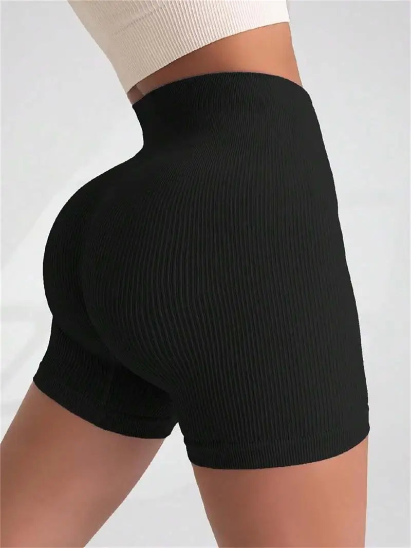 High-waisted Yoga Pant For Women, Designed To Lift And Shape, Tight-fitting With Solid Color And Ribbed Texture, Sports  Shorts