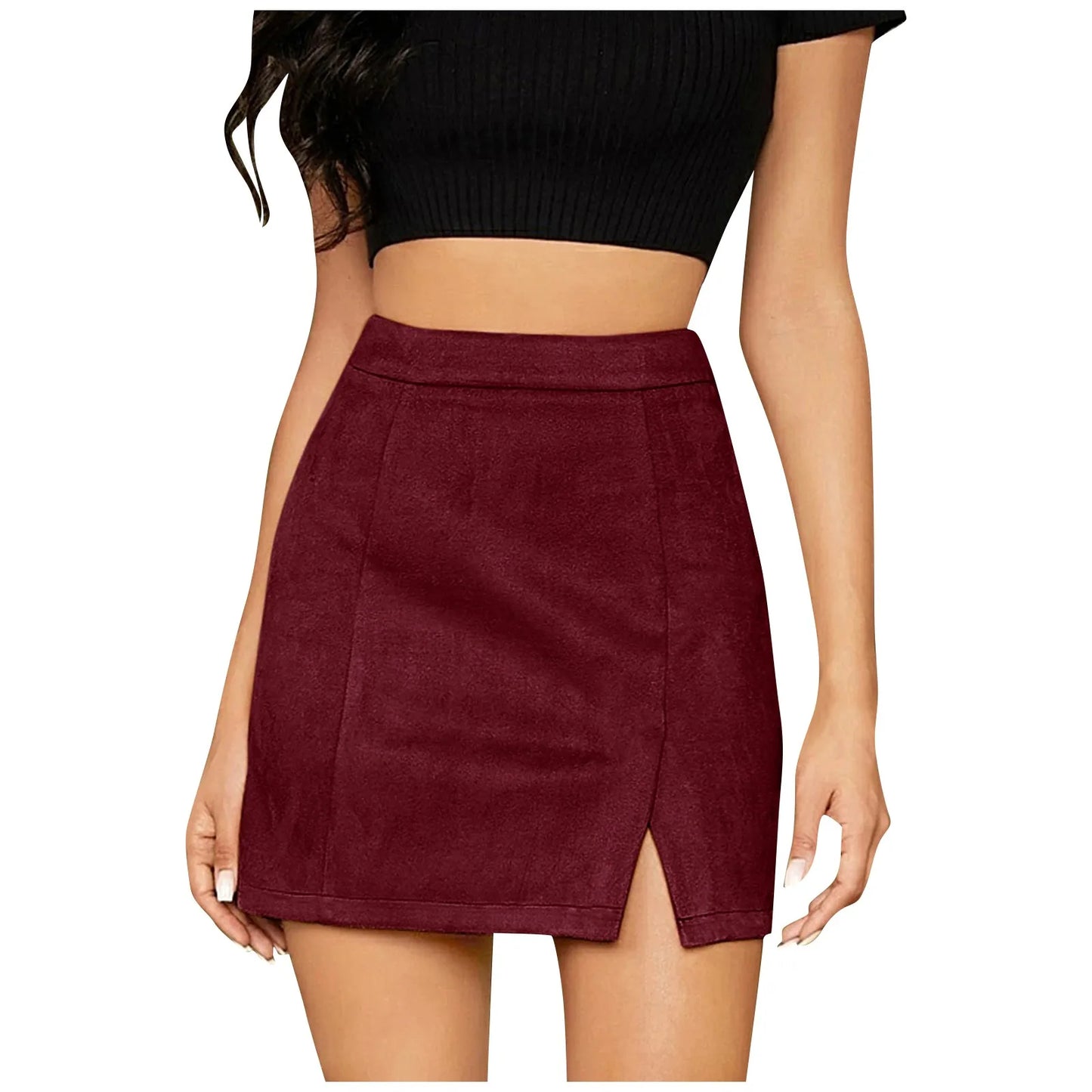 Skirts For Woman Women'S High Waist Faux Suede Side Split Short Skirt Roupas Femininas Traf Women 2024 Faldas  Mujeres New