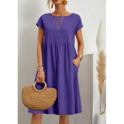 Women's Dresses 2025 Summer Fashion Casual Dresses Women Loose Mid Length Over Knee Dress New Short Sleeve Solid Dress Woman
