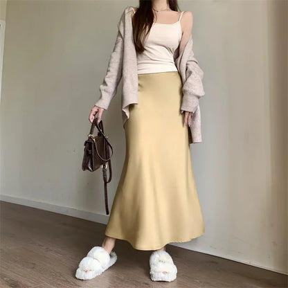 Satin Skirts for Women Korean Reviews Many Girls Clothes Women's 2025 Summer NEW High Waisted Mid Long Skirts Fashion women skir
