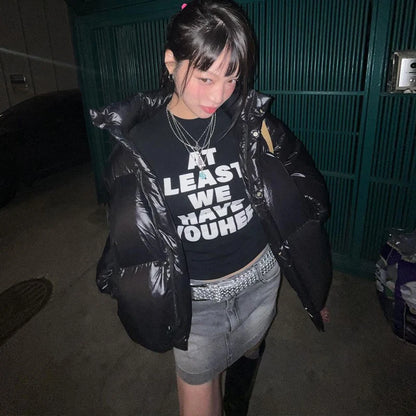 Women T-Shirt Y2k Tops Crop Top Letter 2000s Harajuku Summer Korean Fashion Streetwear Gothic Short Sleeve Aesthetic Clothing