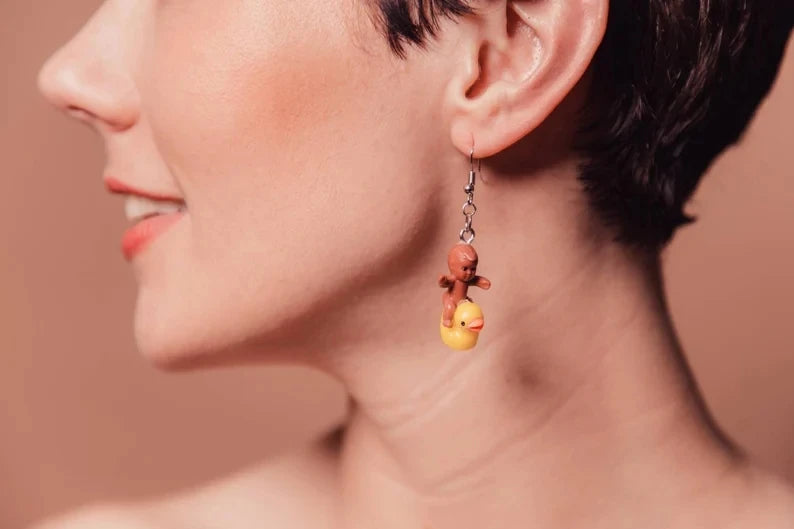 Baby Riding Duck Earrings baby earrings Weird but funky earrings accessory cute earrings women 2022 trending