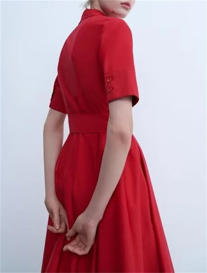 Women's Dresses New Spring 2025 Red Dress Elegant and Romantic Passionate and Unrestrained Belt Embellishment