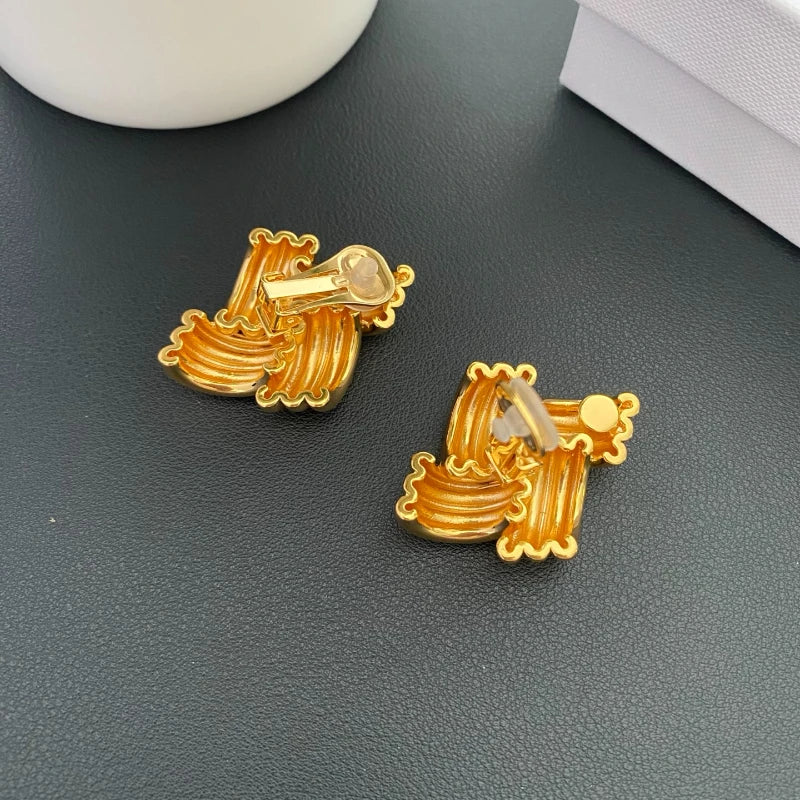 Europe 18K Gold Plated Brass Geometric Line Earrings Woman Luxury Jewelry Fashion Party Trend