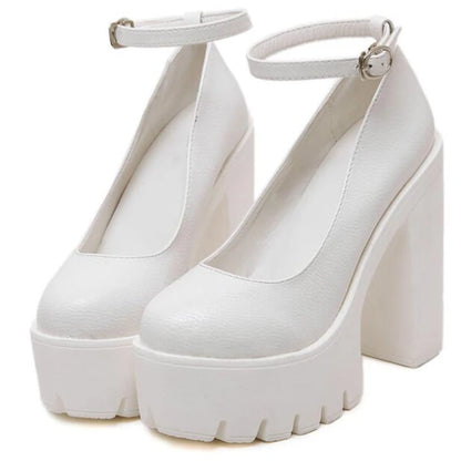 Woman Thick High Heels Shoes Ladies Sexy Platform Pumps Gothic Punk Style Ankle Strap Casual Shoes Dress Shoes for Women