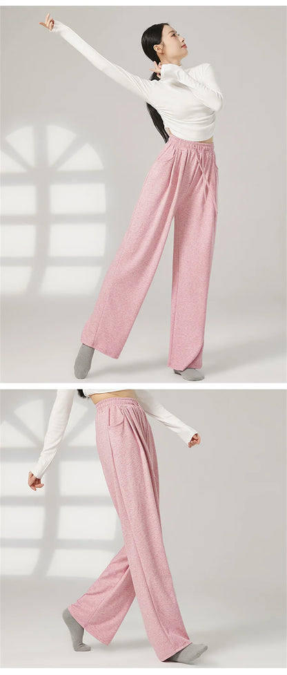 Women Loose Yoga Pants Autumn Soft Drawstring High Waist Modern Dance Sport Wide Leg Clothes Classical Dancing Training Trousers