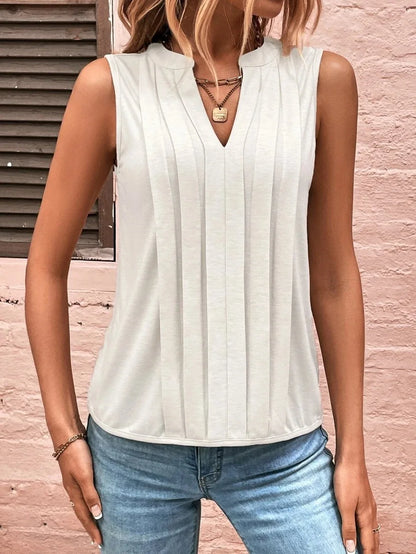 Women's Knitted Top Sleeveless T-shirt Summer New Fashion Style Elegant Pleated V-neck Tank Top Women's Top Tees Loewe Tank Top