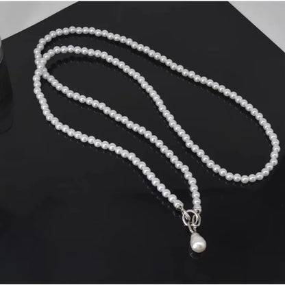 Pearl Beaded Long Necklace for Women Girls Big Pendant Collares Evening Dress Decorations Chain Elegant Jewelry Gifts