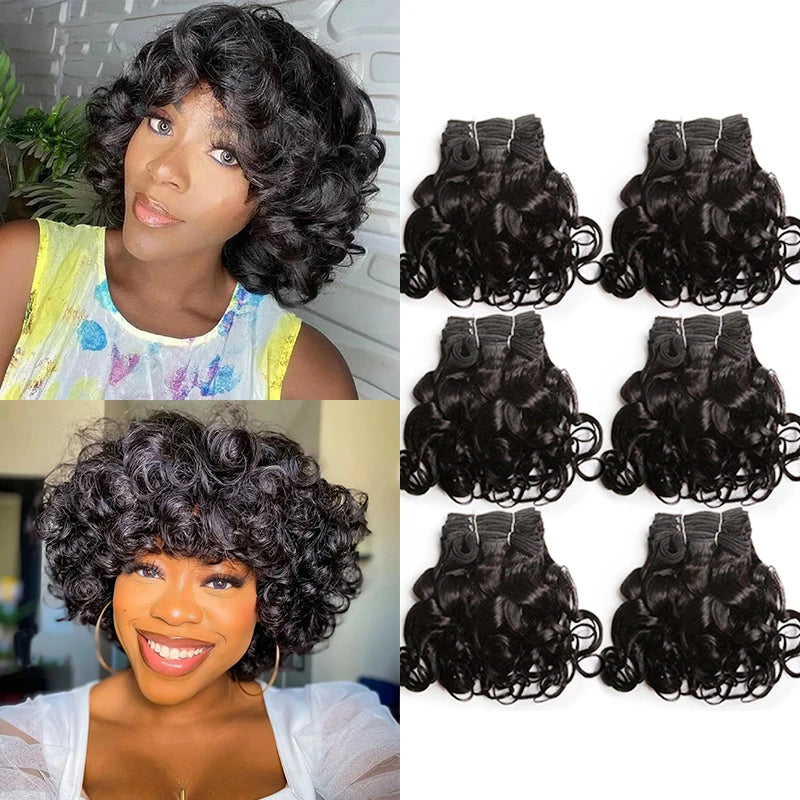 Brazilian Hair Weave Bundles 100% Human Hair Bundles Short Curly Hair Bundles 8Inch 6 Bundles Colored Hair Extensions For Women