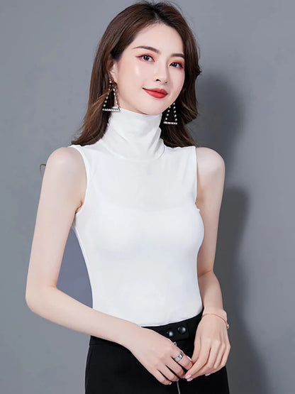 Summer Tops For Women 2025 Turtleneck Basic Sleeveless Lace Tank Tops Women Female Top Korean Tees Black White Blue