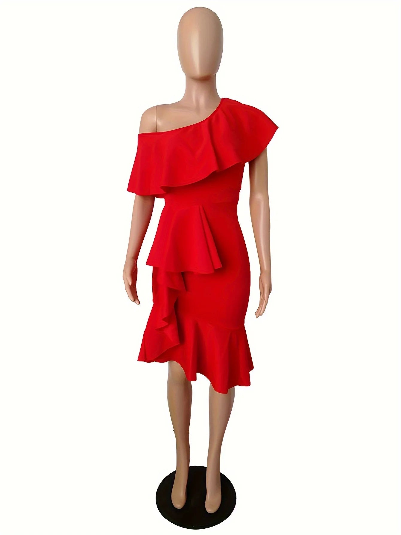 Dresses for Women Novelty Wedding Dress Off Back Shoulder Midi Ruffles Zipper Cocktail Elegant Prom Dresses