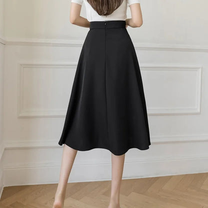 Women's Skirts High Waist Sweet Girl's Mid-calf Skirt Solid Skirts for Women Vintage Long Fashion 2023 Kawaii Summer Women Skirt