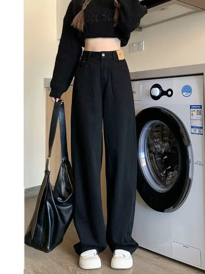 Wide Leg Jeans for Women Spring Autumn 2024 New Thin Style Retro Slimming Design Straight Pants