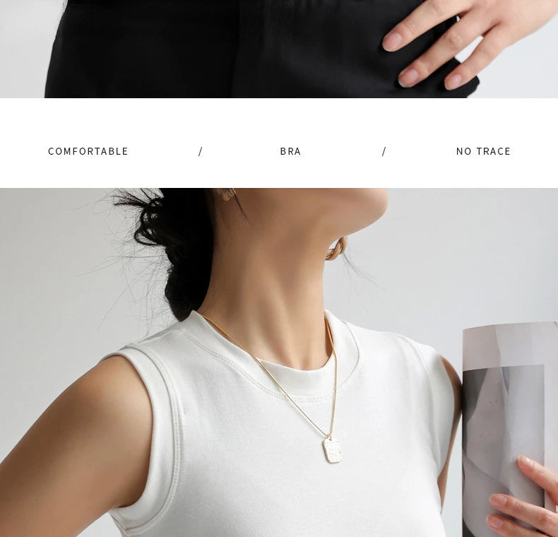 Women's Pure Cotton High Strecth Sleeveless Top Scoop Neck Breathable Solid Versatile Basic Camisole T-shirt Hot Tops for Women