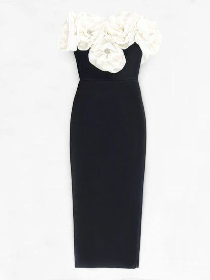 Women Banade Dresses Sexy Big Flowers Off the Shoulder Long Dress Celebrate Evening Party Dress Birthday Party Wedding Outfit