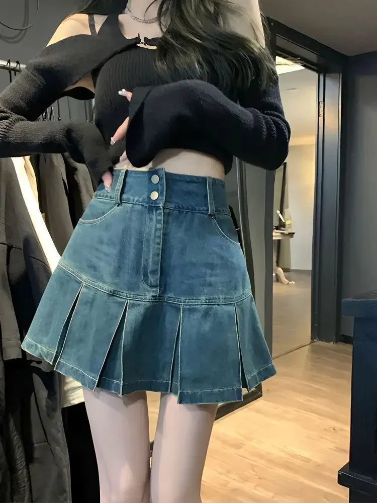 Jeans Skirts for Women Short Gyaru Coquette Mini Woman Denim Skirt High Waist Cute Kawaii Sexy Premium Korean Style New in Cheap