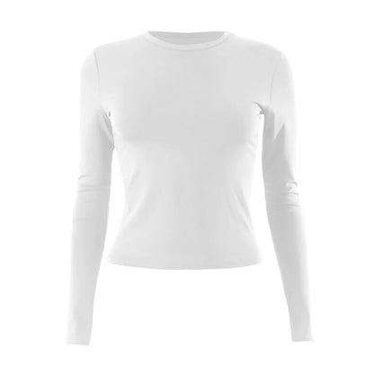 Women's Fashion Solid Colour Round Neck Long Sleeve T-Shirt Top Tops for Women Womens Tops and Blouses Trendy Womens Summer Tops