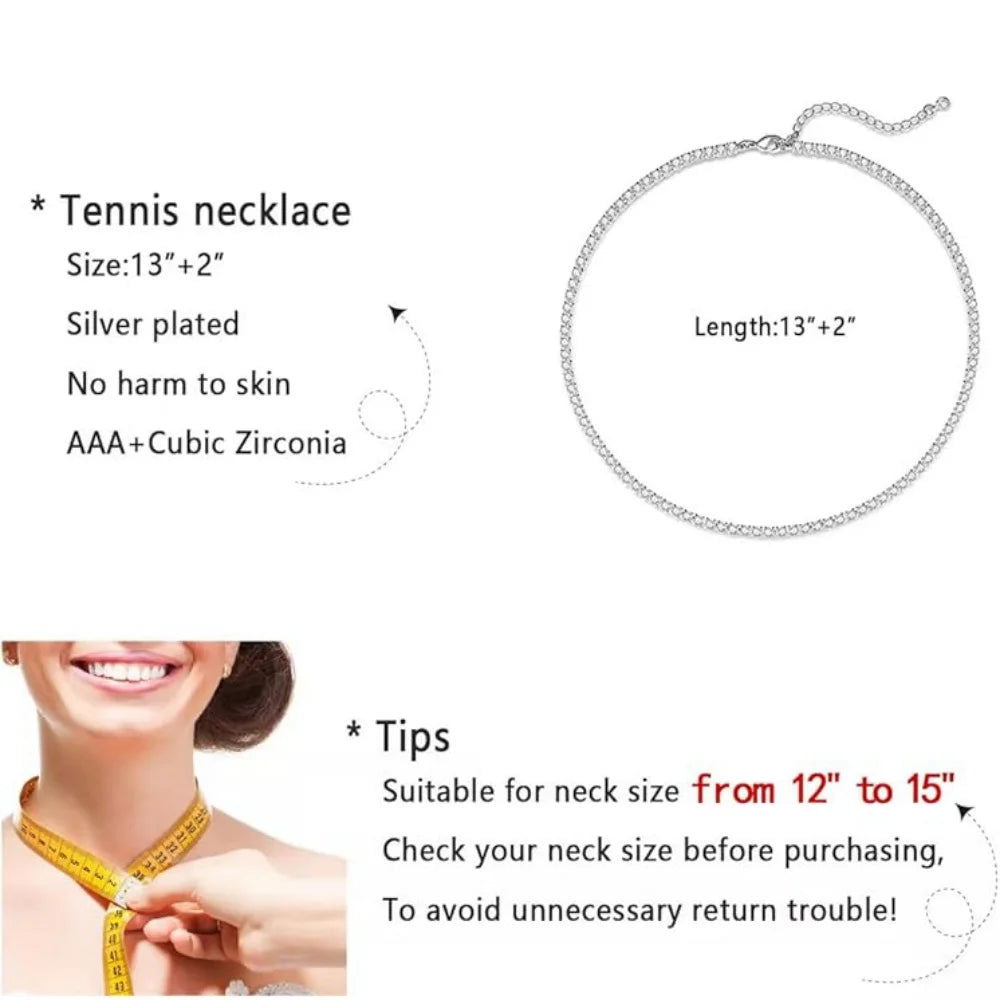 Tennis Necklace for Women,Gold/Silver Plated 3A Cubic Zirconia Diamond Choker Necklace,Dainty Neck Chain Necklace Trendy Jewelry