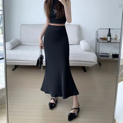 Satin Skirts for Women Korean Reviews Many Girls Clothes Women's 2025 Summer NEW High Waisted Mid Long Skirts Fashion women skir