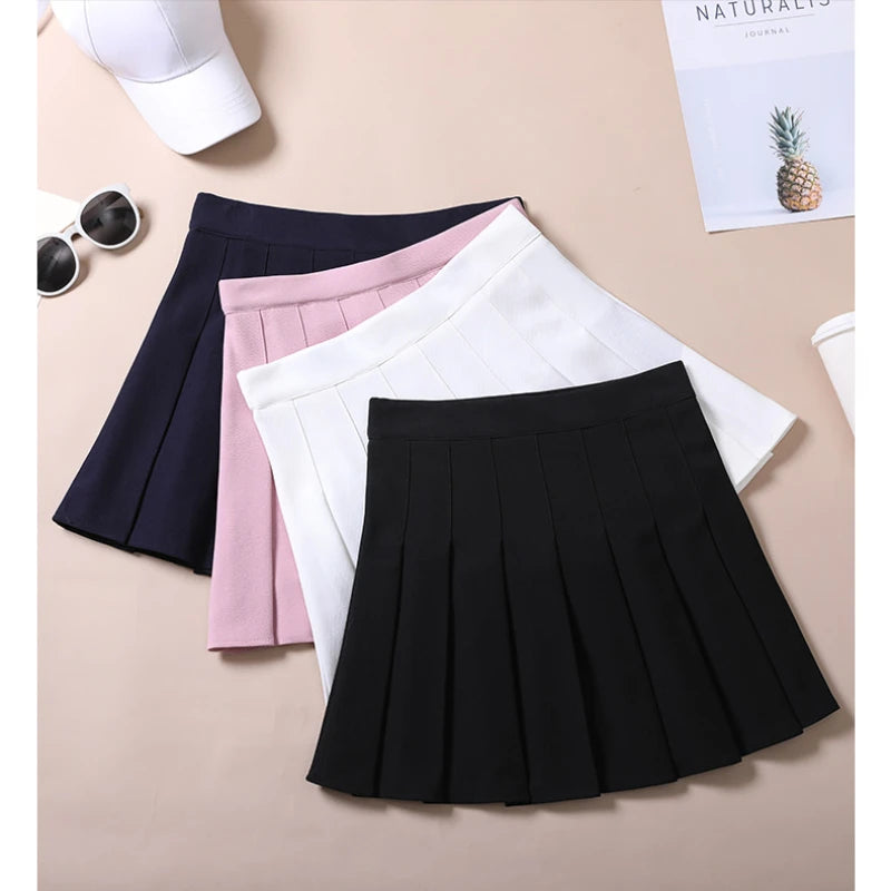 Women's Skirts Japanese Fashion School Clothes Brown Pleated Saias Femininas Girls Red Ropa Para Mujer Mini Skirt With Shorts