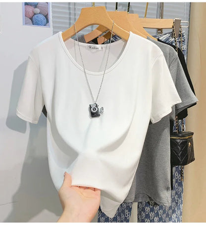 2025 Women T Shirt Girls T-Shirt Woman Clothes Tops Tshirt Female Short Sleeve Spring Tee Sexy Y2k Top White New