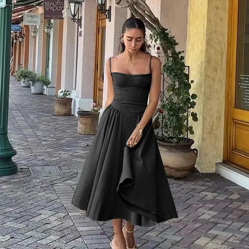 Beach Dress  Wedding Dresses for Women Summer Skirt Retro Long Skirt Simple Style Dopamine Wear Suspender Dress for Women