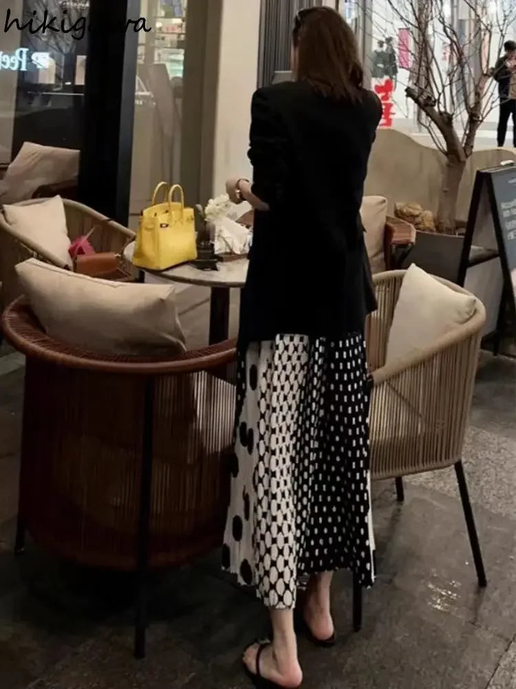 Summer Skirts for Women 2025 Faldas Mujer De Moda High Waist A-line Vintage Polka Dot Jupe Loose Pleated Skirt Korean Long Saia