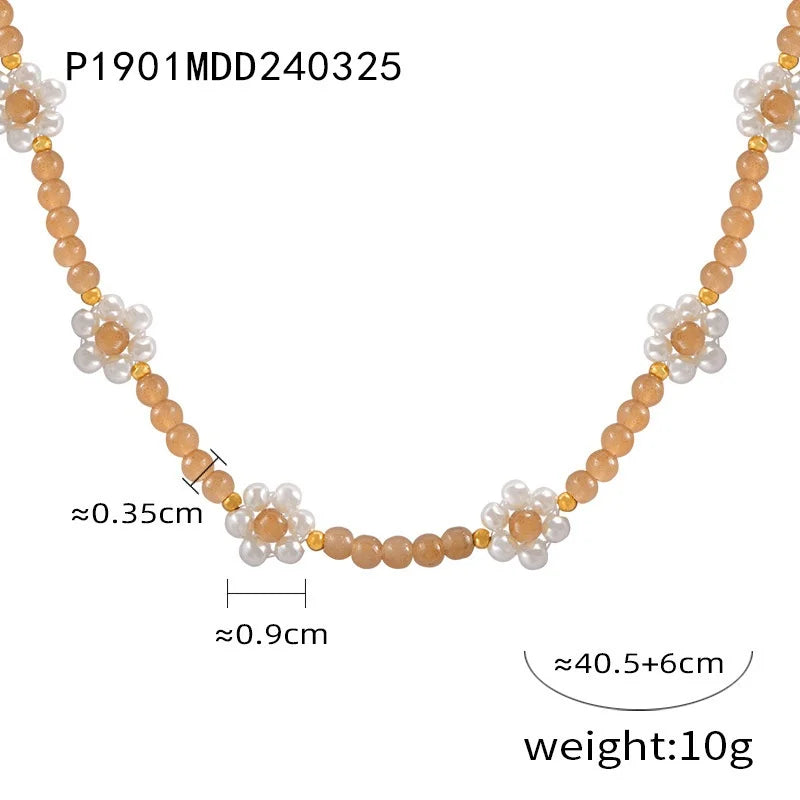 Women's Necklace Elegant Handmade Bead Color Natural Stone Woven Collarbone Chain Fashionable and Versatile Jewelry Accessories