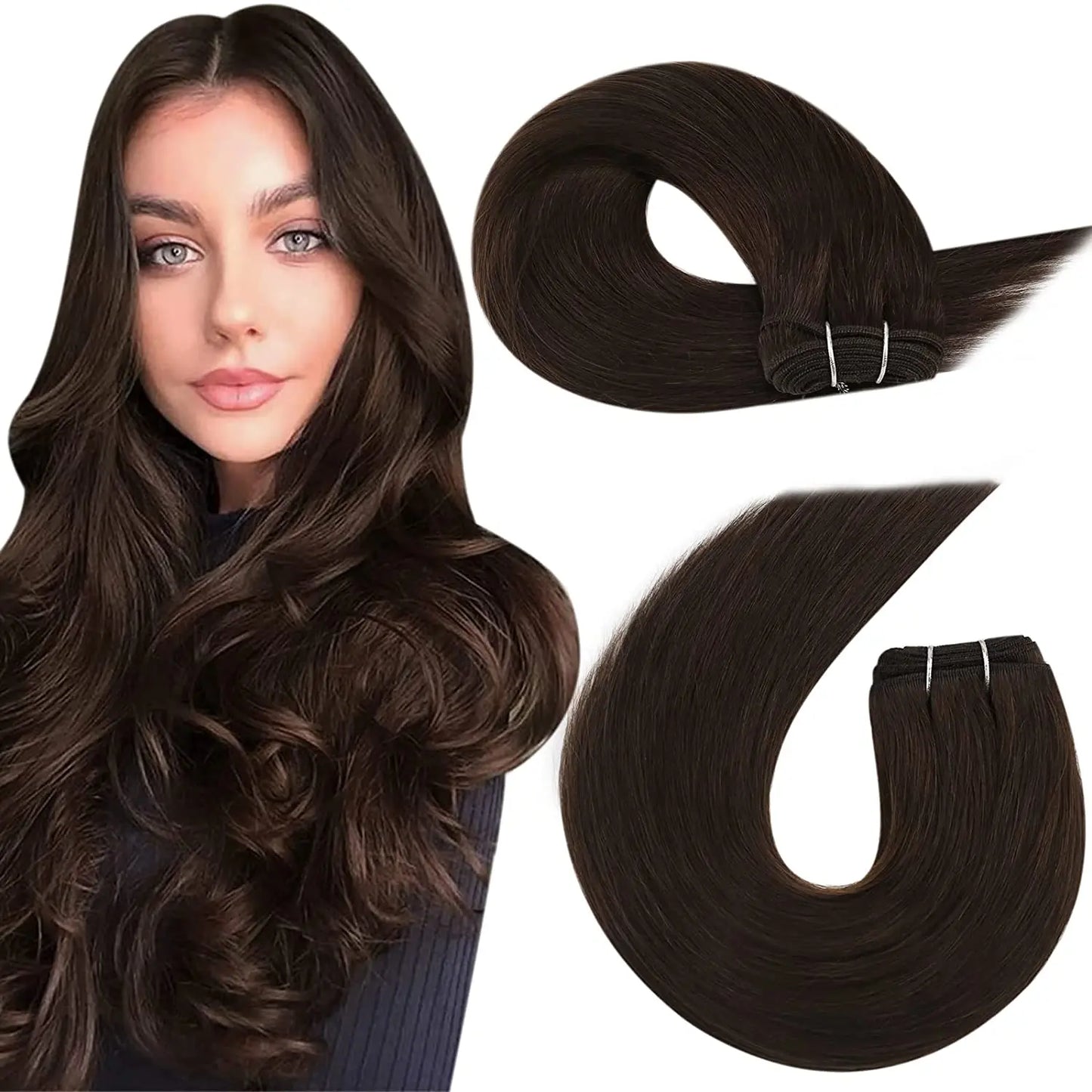 Moresoo Human Hair Bundles Weave in Double Wefted Machine Remy Hair Balayage Hair Pieces for Women Straight Weft Hair Extension