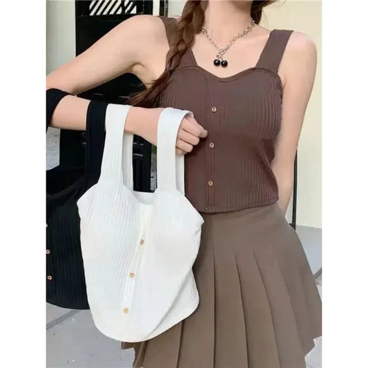 2025 Women's Cropped Tops with Bra Pads Summer Corset Korean Suspenders Vest Sexy Camisole Slim