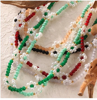 Women's Necklace Elegant Handmade Bead Color Natural Stone Woven Collarbone Chain Fashionable and Versatile Jewelry Accessories