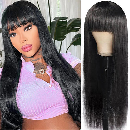 Wig With Bangs Bone Straight Human Hair Wigs For Women Brazilian Natural Cheap Full Machine Made Wigs 22 24 Inch Long Wig