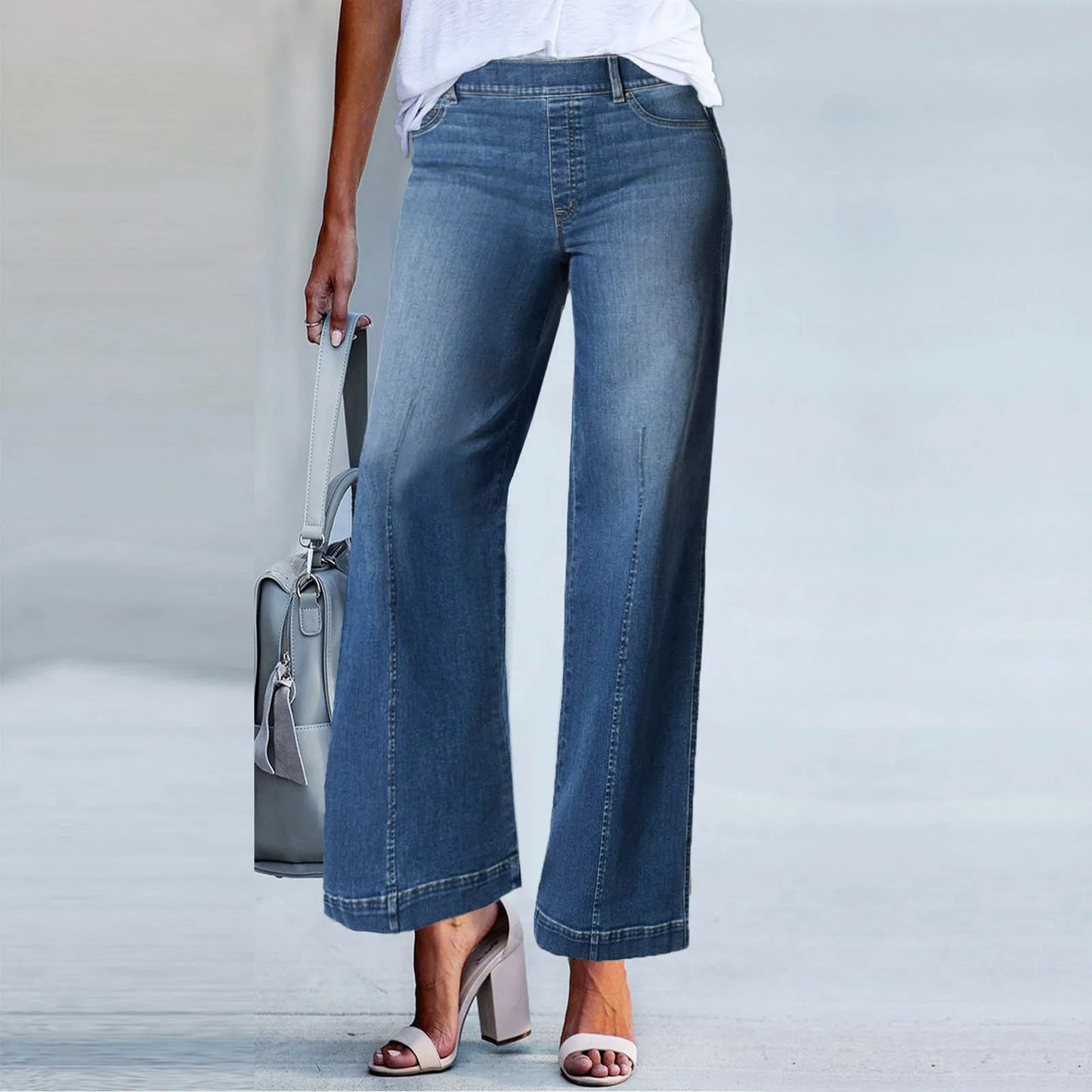 New Wide Leg Jeans For Women Seamed Front Wide Leg Jeans Solid Color Casual Fashion Trousers Pantalones De Mujer Pants For Women