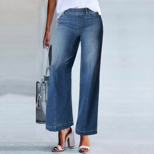 New Wide Leg Jeans For Women Seamed Front Wide Leg Jeans Solid Color Casual Fashion Trousers Pantalones De Mujer Pants For Women
