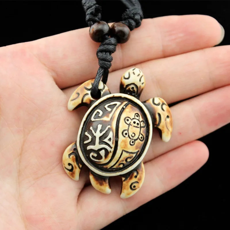 Turtle Necklace for Women Men Yak Bone Tortoise Hawaii Tribal Surfer Necklace Sea Turtles Pendants Necklaces
