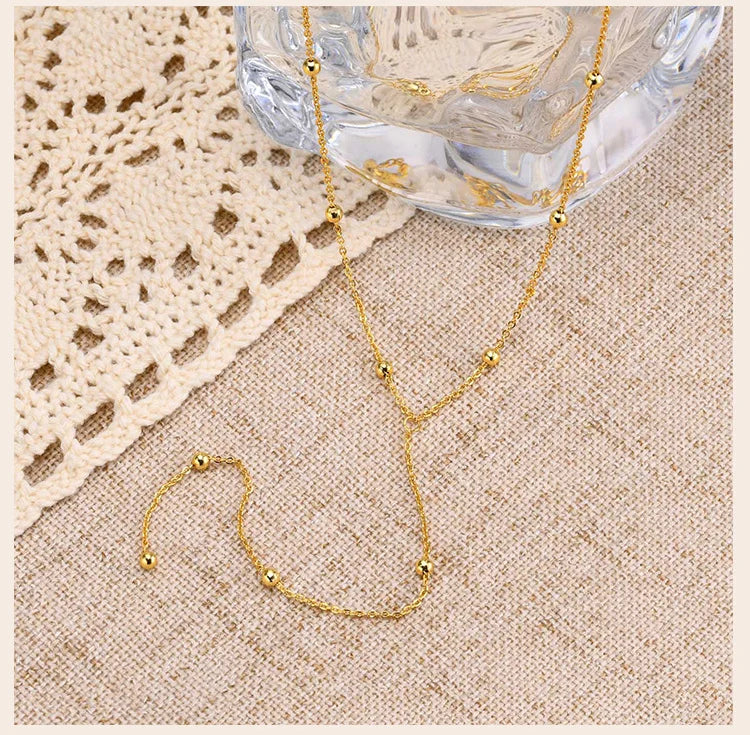 Y-Shaped Round Bead Necklaces for Women Simple Metal Double Laryered Long Chain Drop Pendant Choker Necklaces Fashion Gifts
