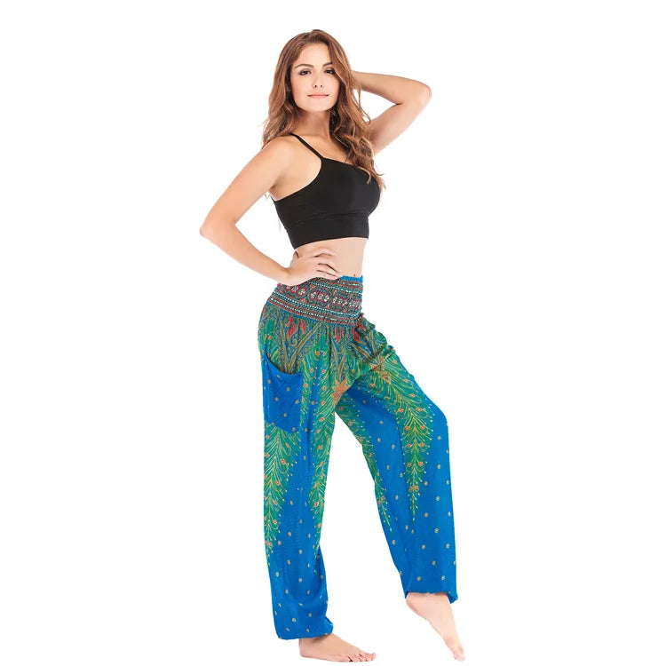 Women's Yoga Pants Printed Ethnic Style Loose Yoga Trousers Bloomers High Waist Fitness Sports Crotch Dance  Sweatpants