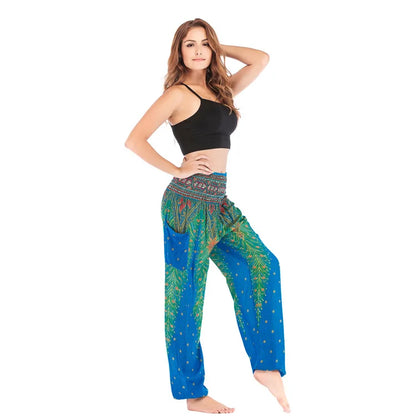 Women's Yoga Pants Printed Ethnic Style Loose Yoga Trousers Bloomers High Waist Fitness Sports Crotch Dance  Sweatpants