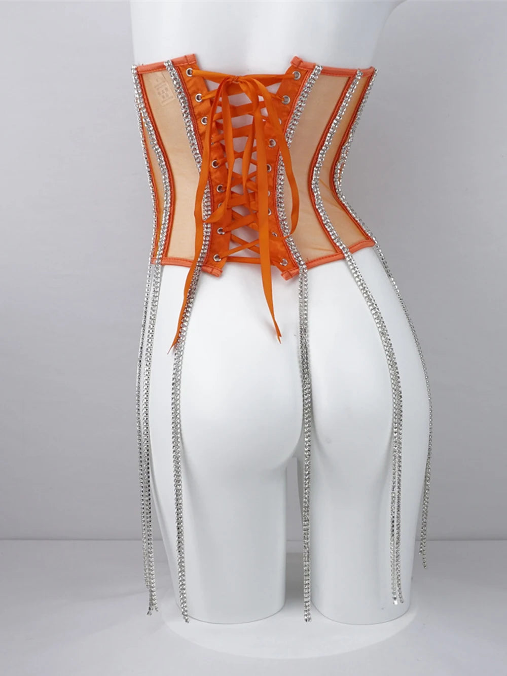 Women Tunic Bras In Waist Corset Tops Fashion Diamond Luxury Diamond Tassel Corset Slim Vest Sexy Tmesh Sheer Top Female 2025