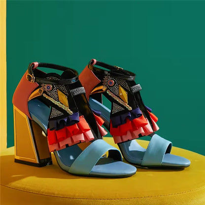 Fashion Rhinestones Chunky Heel Platform Women Sandals Summer All Match Belt Buckle Party Shoes Novelty Designer Sandalias New