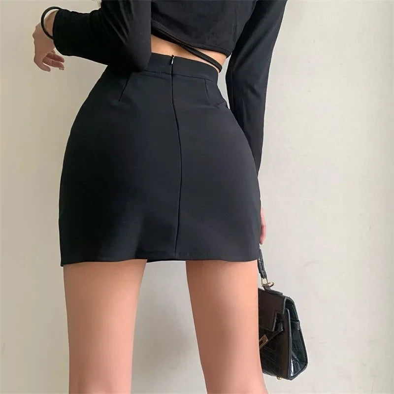 Women Summer Black Skirt Korean Lace Up Skinny Short Skirts High Waist Streetwear Gothic Y2K Bandage Female Skirt New