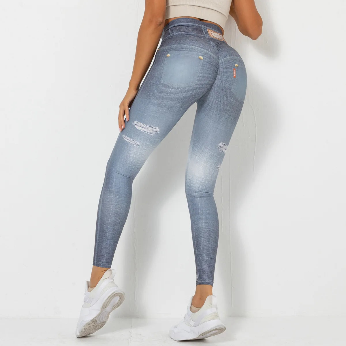 Push Up Yoga Pants Women Fitness Leggings Imitation Jeans Patchwrok Scrunch Tights High Waist Leggings Gym Workout Sport Leggins