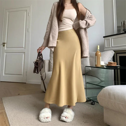 Satin Skirts for Women Korean Reviews Many Girls Clothes Women's 2025 Summer NEW High Waisted Mid Long Skirts Fashion women skir