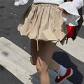 Ropa Skirts for Women 2025 Mini Black White Korean Style Jupe Faldas Mujer Elastic Waist Retro Khaki Drawstring Flower Bud Skirt
