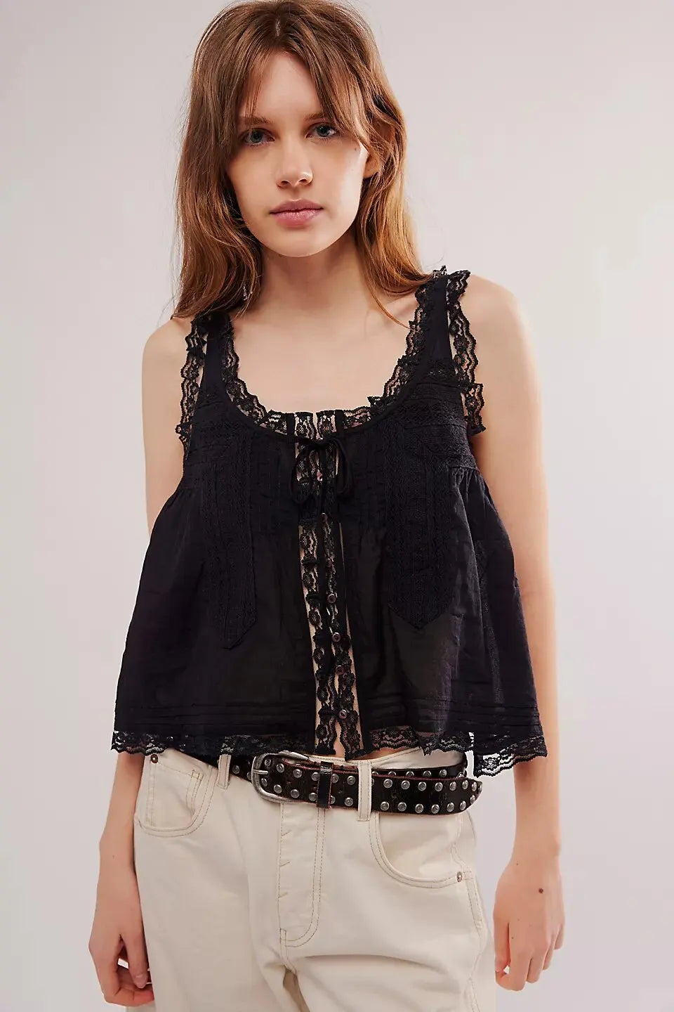 Women Sexy Crop Tops Sleeveless Boho Free Style Tank Tops Splice Lace Hippie Tops Button Down Summer Caimis Tee Top Female Cloth