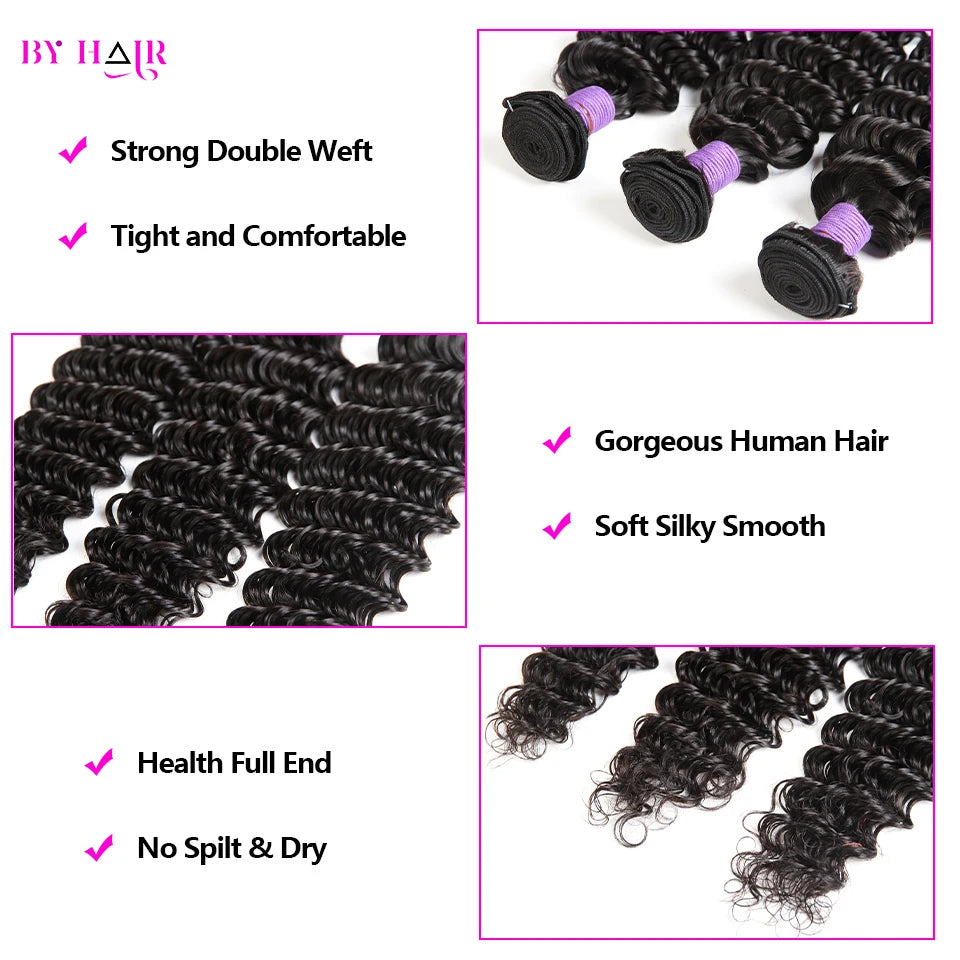 Deep Wave Human Hair Bundles For Women Brazilian Weaving 26 28 30 32Inch Virgin Hair Extensions Deep Wave Hair Bundles 1/3/4 Pcs