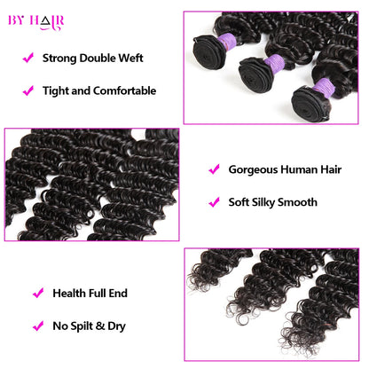 Deep Wave Human Hair Bundles For Women Brazilian Weaving 26 28 30 32Inch Virgin Hair Extensions Deep Wave Hair Bundles 1/3/4 Pcs