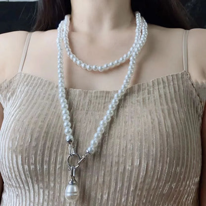Pearl Beaded Long Necklace for Women Girls Big Pendant Collares Evening Dress Decorations Chain Elegant Jewelry Gifts