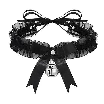 Lace Aesthetic Necklace Bow Knot Bell Choker Necklace Women's Cute Collar Gothic Simple Sexy Lovely Pendant Fashion Jewelry