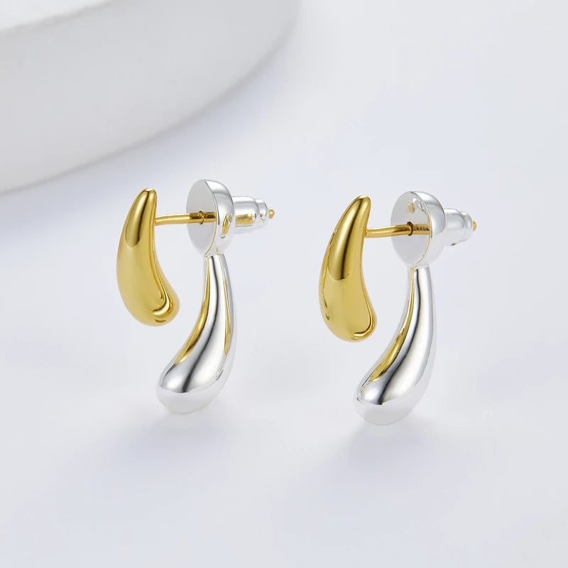 925 Silver Two Tone Plated High Polished Small Stud Earrings For Women Minimalist Trendy Statement Earring Personalized Gift